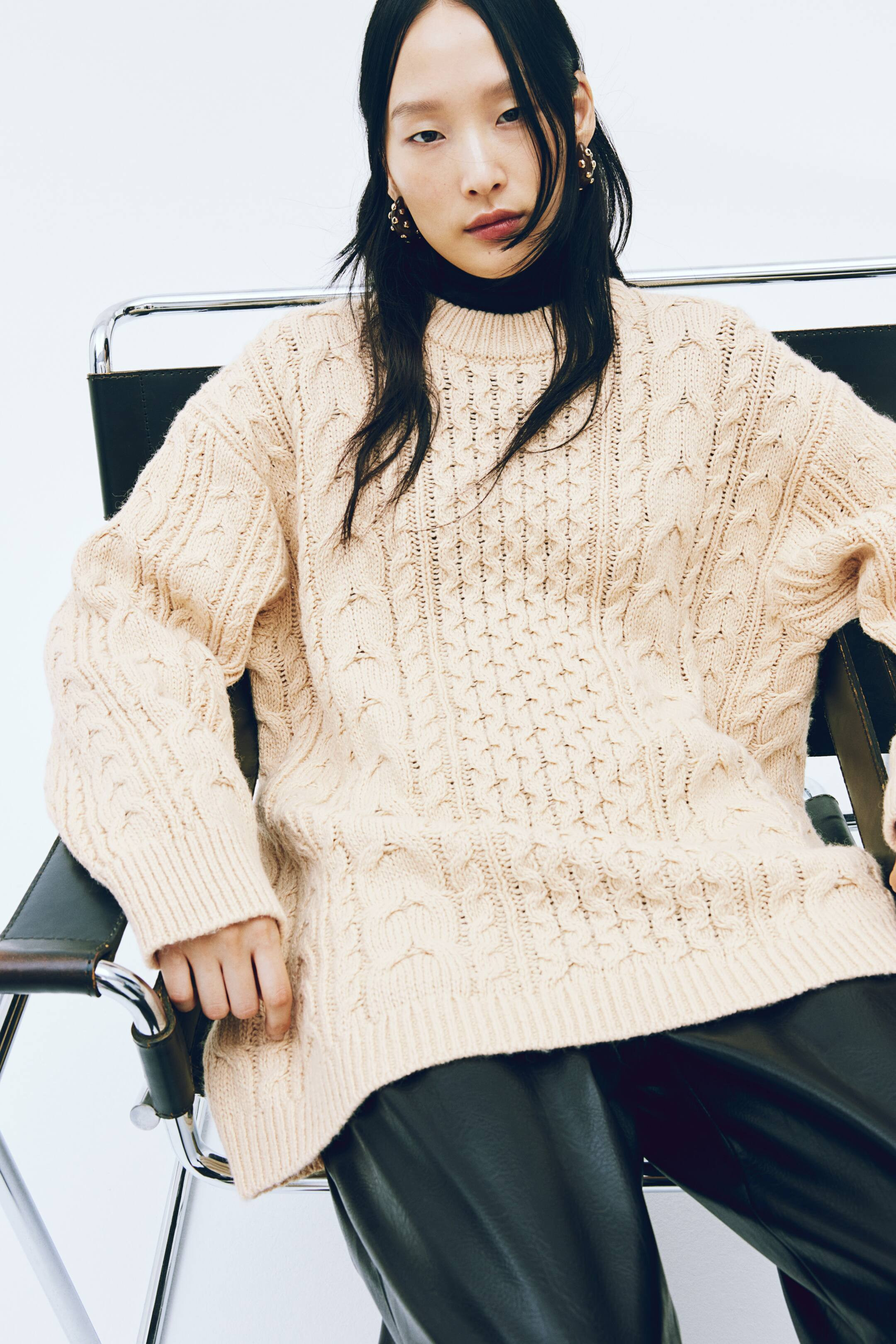 Wool-Blend Cable-Knit Sweater - Light beige - Ladies | H&M US | H&M (US + CA)