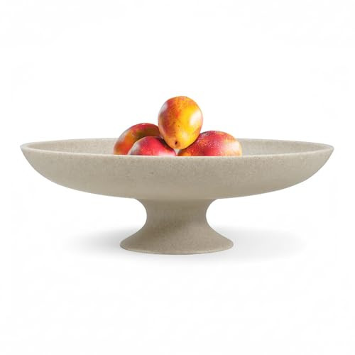 GREAHWD Large Decorative Bowl, Decorative Fruit Bowl for Kitchen Counter, Modern Pedestal Bowl for Home Decor, Stylish Key Bowls for Entry Table, Coffee Table Decorations (Beige) | Amazon (US)