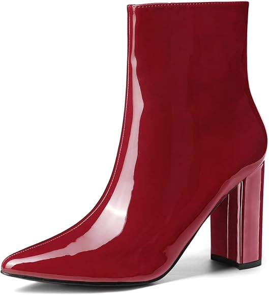 Allegra K Women's Chunky Heel Pointed Toe Zipper Ankle Boots | Amazon (US)