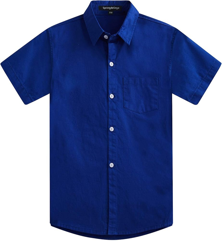Spring&Gege Boys Cotton Dress Shirt Button Down Kids Short Sleeve Uniform Solid (2-14 Years) | Amazon (US)