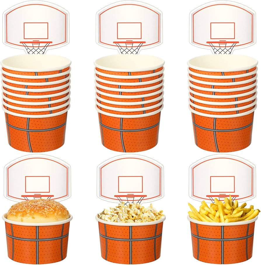 Sunnyray 24 Sets Basketball Hoop Snack Cups with Cards 8 oz Disposable Paper Basketball Party Cup... | Amazon (US)
