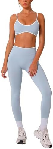 ABOCIW Womens 2 Piece Workout Sets Seamless Color Block Sports Bra Scrunch Butt Lifting High Wais... | Amazon (US)