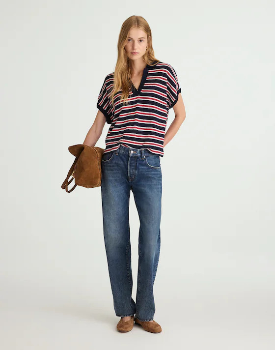 Relaxed V-Neck Polo Shirt in Stripe | Madewell