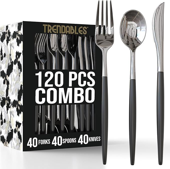 Trendables 120 Pack Disposable Silverware Set - Plastic Cutlery Dinnerware - Includes 40 Plastic ... | Amazon (US)