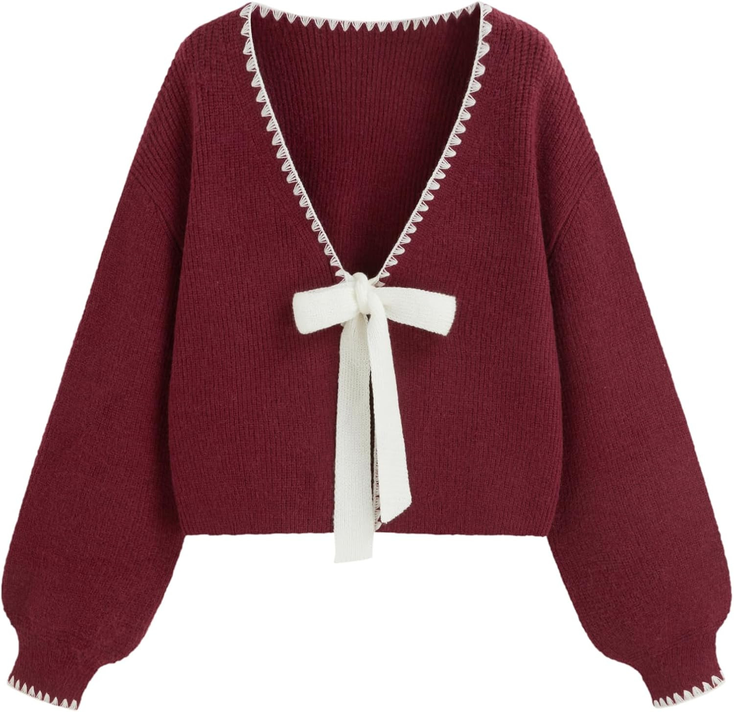 CIDER Tie Front Bow Women Cardigan Cropped Knit Bolero with Contrast Trim | Amazon (US)