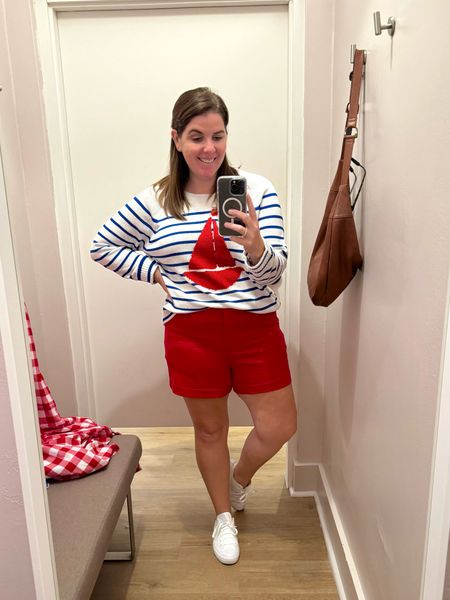 If I lived somewhere where I wouldn’t die from the heat on the 4th, this would be the perfect look! This is the same sweater that I paired with the red dress and this look is too cute! The sweater and the shorts run TTS and they are 40% off  

#LTKMidsize #LTKStyleTip #LTKSaleAlert