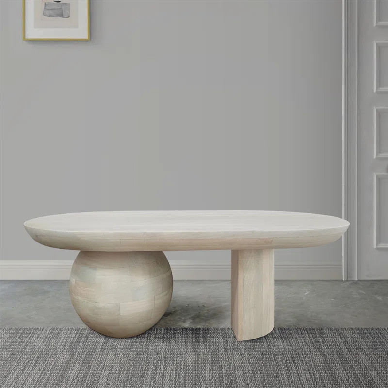 Janaan 38 Inch Coffee Table, Oblong Mango Wood Top with a Modern Ball Leg | Wayfair North America
