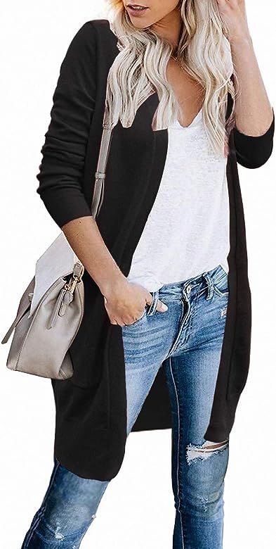 Women's Cardigan Open Front Long Knited Sweaters with Pockets | Amazon (US)