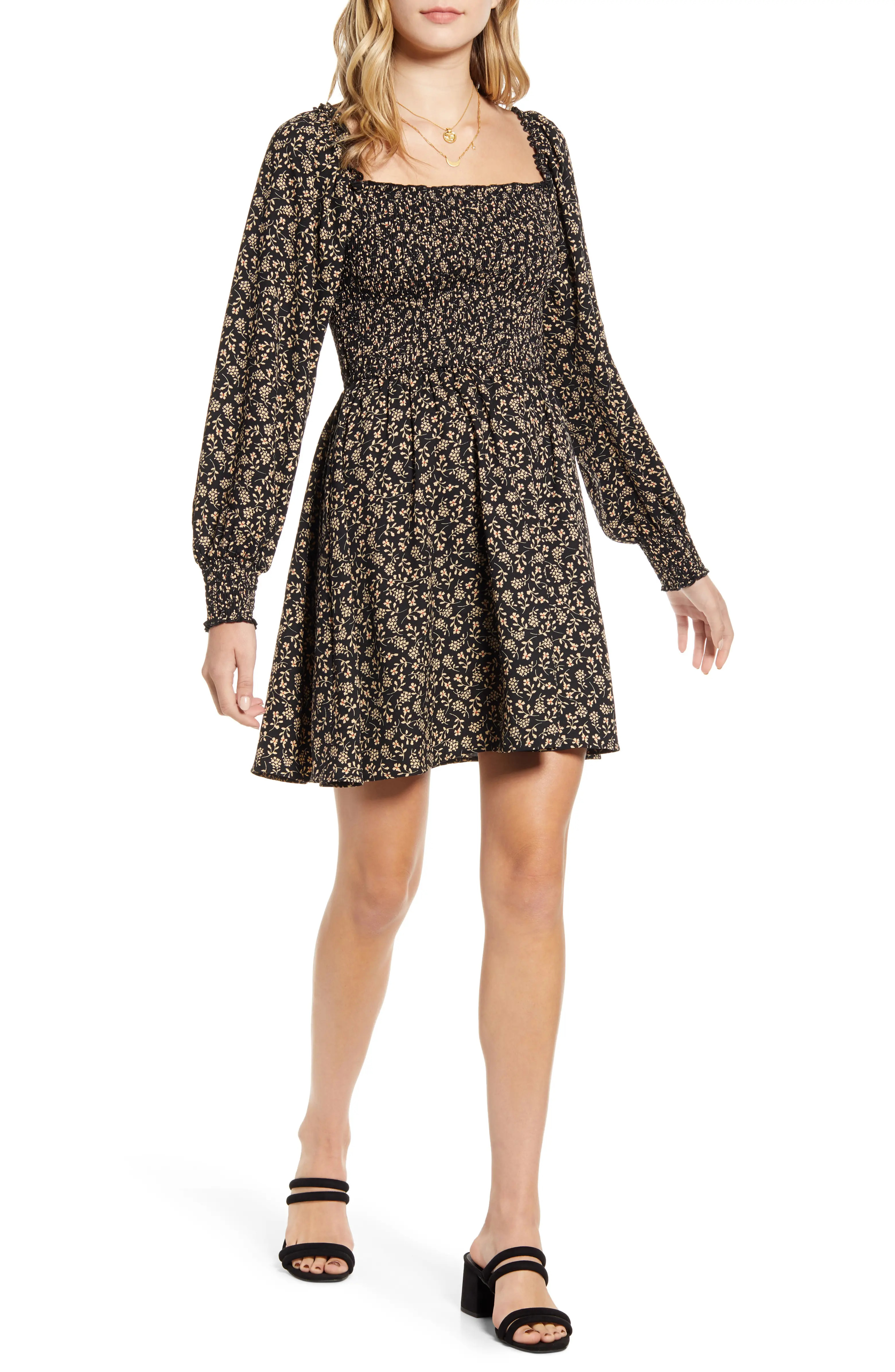 Smocked Bodice Long Sleeve Minidress | Nordstrom