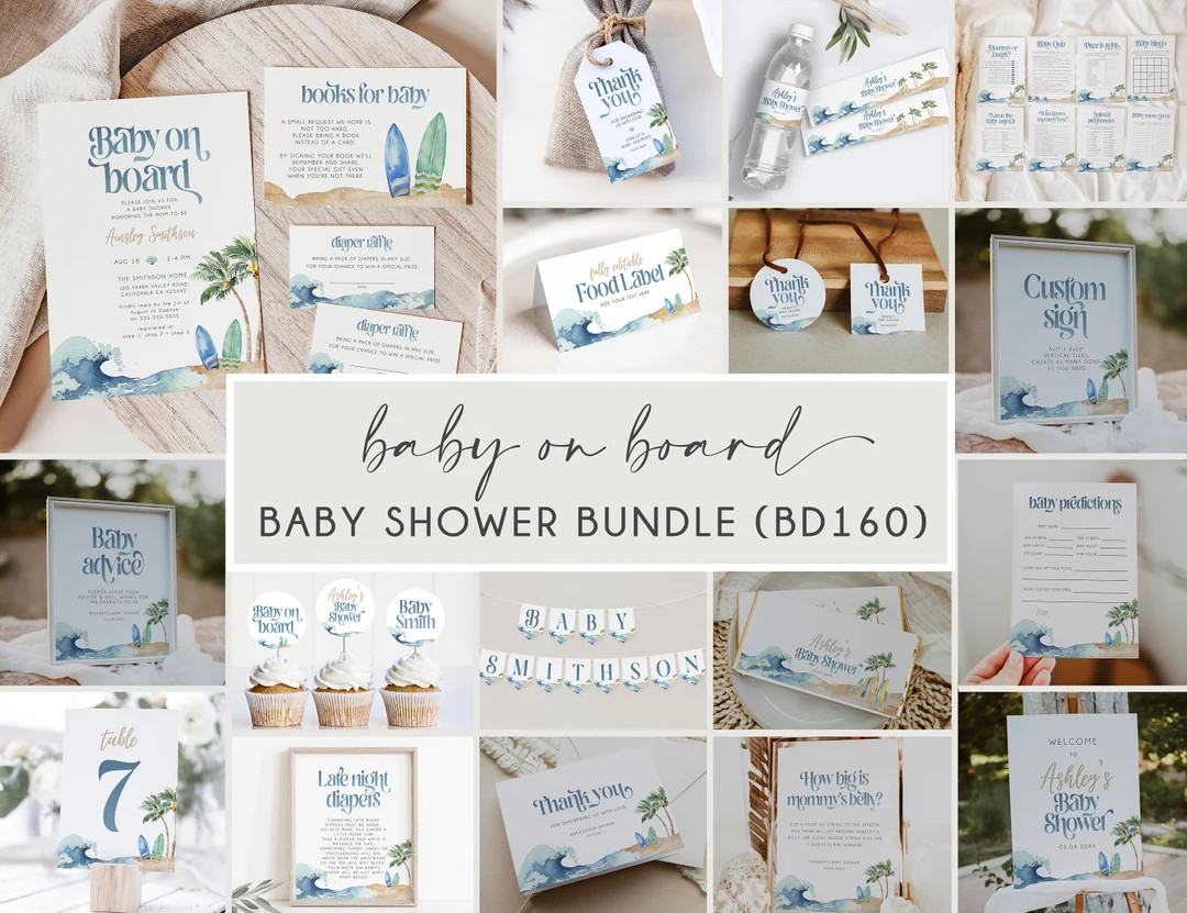 Baby on Board Invitation Suite, Surf Beach Baby Shower Editable Invitation Bundle, Summer Baby Sh... | Etsy (US)