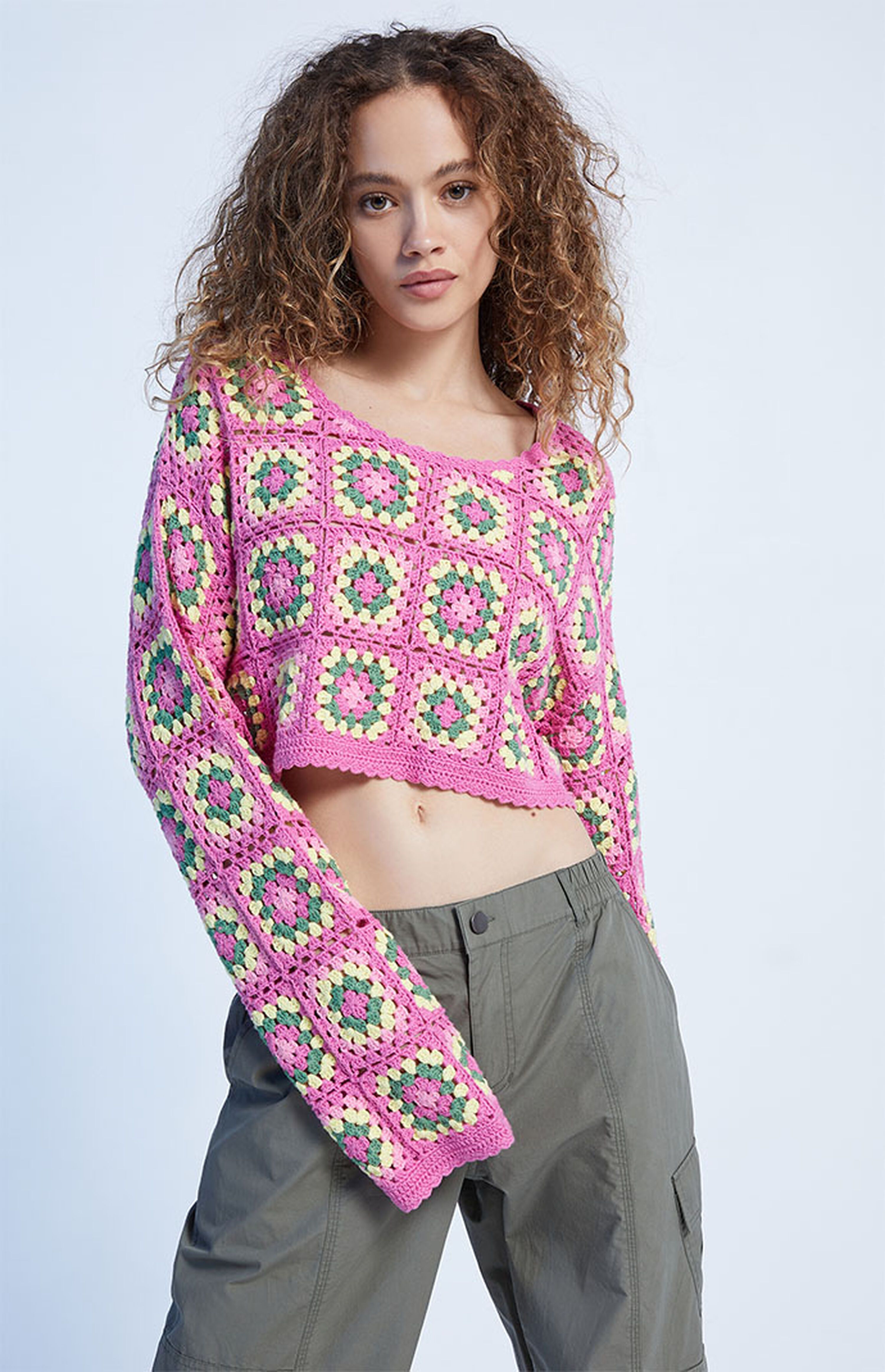 LA Hearts Granny Square Crochet Sweater | PacSun