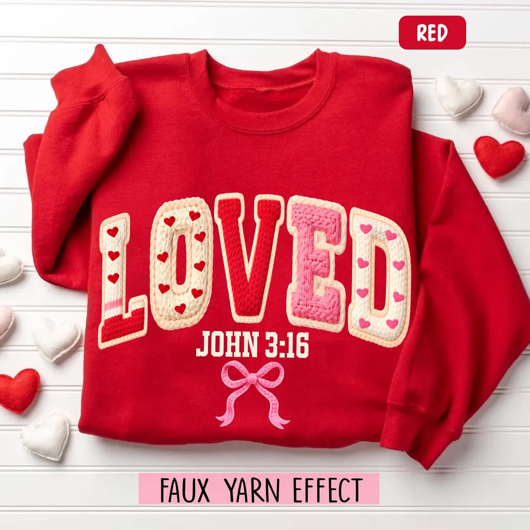 Christian Valentines Sweatshirt, Faux Knitted Yarn Effect Valentines Day Women Sweatshirt, Jesus ... | Etsy (US)