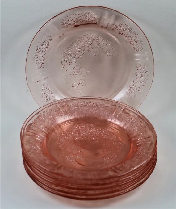 Set of 6, Sharon aka Cabbage Rose, Pink, 6" Plates, made by Federal Glass Co., 1935-39 | Etsy (US)
