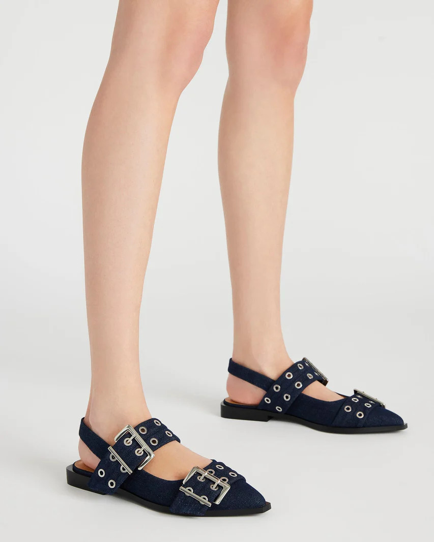 GRAYA Dark Blue Slingback Flat | Women's Flats | Steve Madden (US)