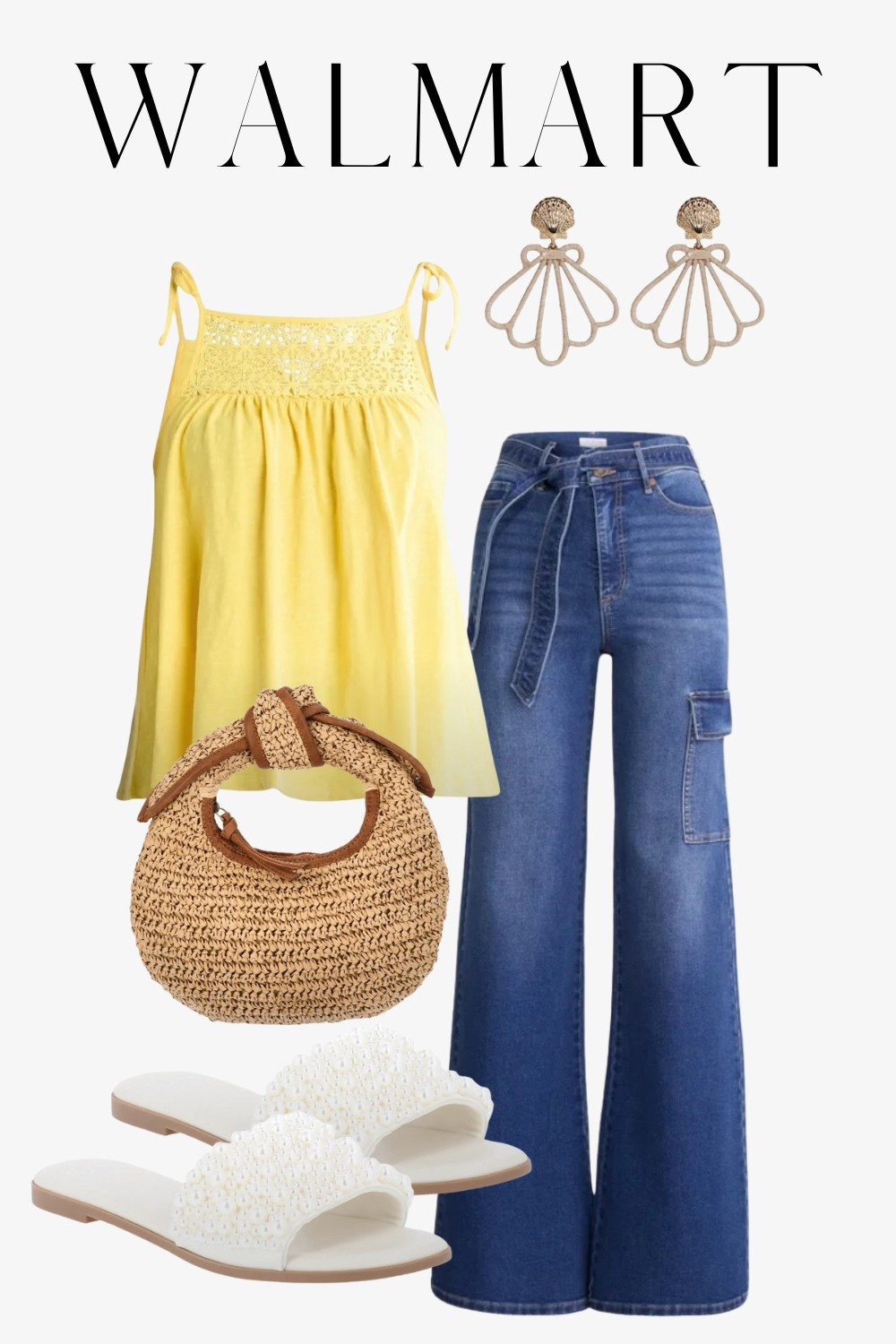 Walmart new arrivals, summer outfit, straw bag, butter yellow, flare jeans, white pearl sandals

#LTKSeasonal #LTKStyleTip #LTKFindsUnder50