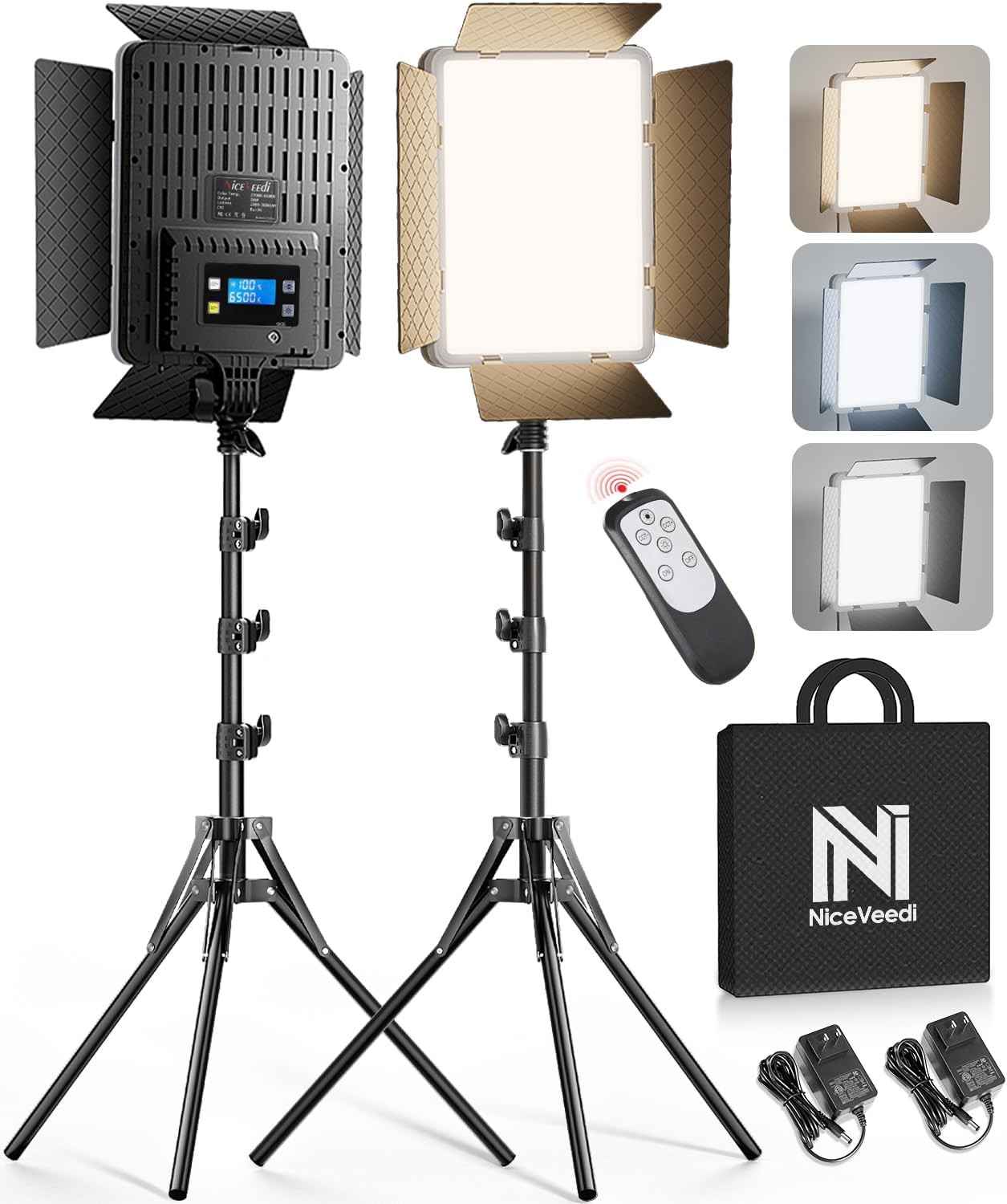 NiceVeedi 2-Pack Photography Lighting Kit, 36W Bi-Color Studio Lights 2700-6500K CRI 95+, Dimmable LED Video Light Kit with Remote Control & 72” Tripod Stand, Lighting for Video Recording/Photography | Amazon (US)