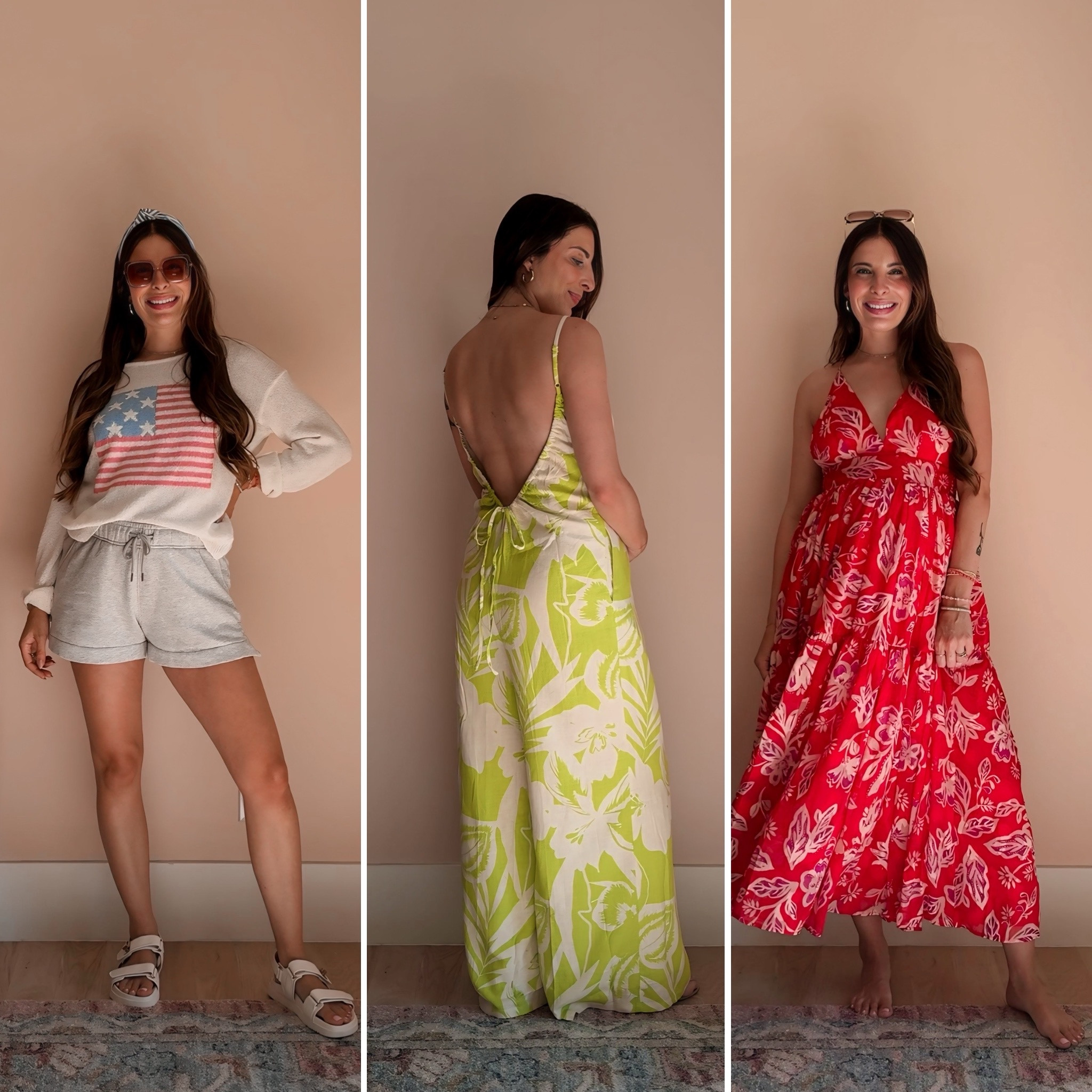 3 outfits from VICI all 35% off today with code JULY35. I’m wearing size medium in the American flag sweater and size small in the jumpsuit and dress!

4th of July outfit, vacation outfits, bump friendly fashion, maternity