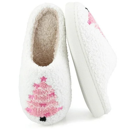BERANMEY Cute Christmas Slippers for Women & Men Plush Fuzzy Holiday House Slippers Warm Cozy Family Matching Slippers Non-Slip Sole Great Christmas Gift | Walmart (US)
