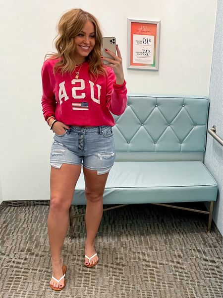 Americana styles are always my summer go to. Perfect for Memorial Day and 4th of July outfit! 
USA sweatshirt ❤️

#LTKFestival #LTKparties #LTKstyletip