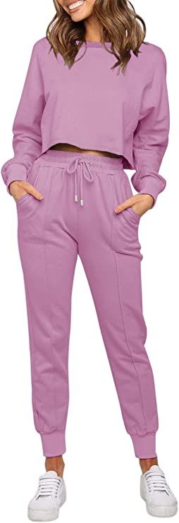 Zesica - Conjunto de pijamas 2 piezas con blusa corta de manga larga y pantalón para mujer (2 pi... | Amazon (US)