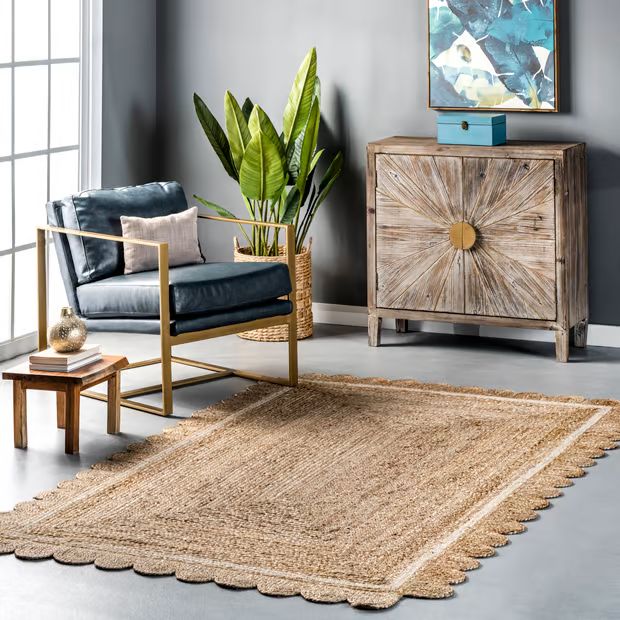 Maui Anna Scalloped Jute Ivory Rug | Rugs USA