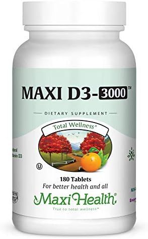 "Maxi Health Natural Vitamin D3 -""3000 IU"" Nutrition Supplement, Kosher, Tablets 180 Count" (D3... | Amazon (US)
