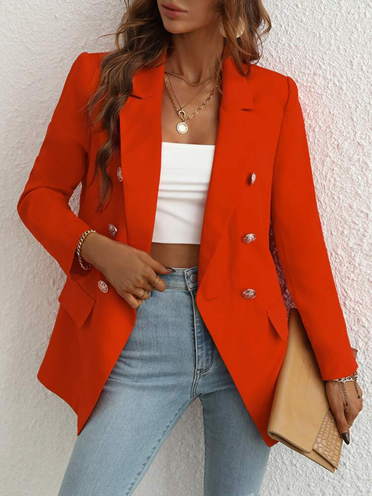 Lapel Neck Double Breasted Blazer | SHEIN