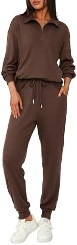 BTFBM Women's 2 Piece Tracksuit Fall Outfits 2025 Long Sleeve Half Zip Sweatshirt Sweatpants Loun... | Amazon (US)