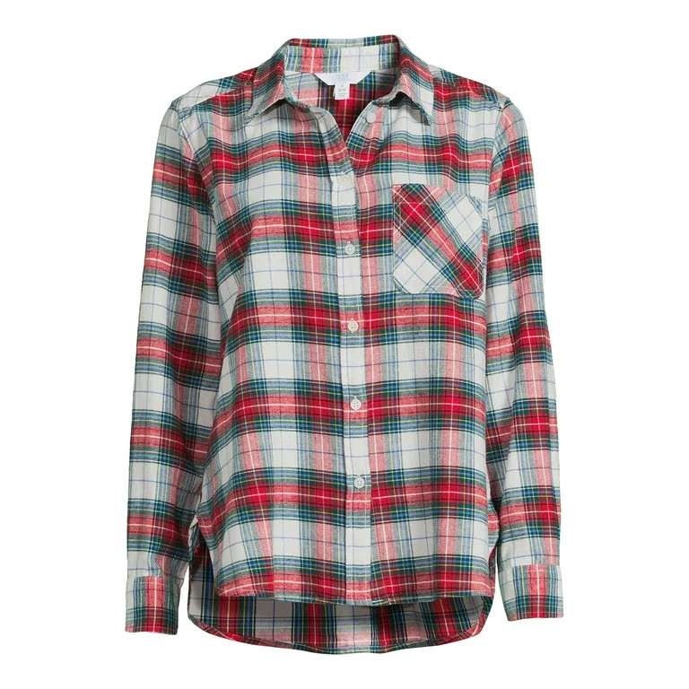 Time and Tru Women's Button Down Flannel Shirt with Long Sleeves, Sizes XS-3XL | Walmart (US)