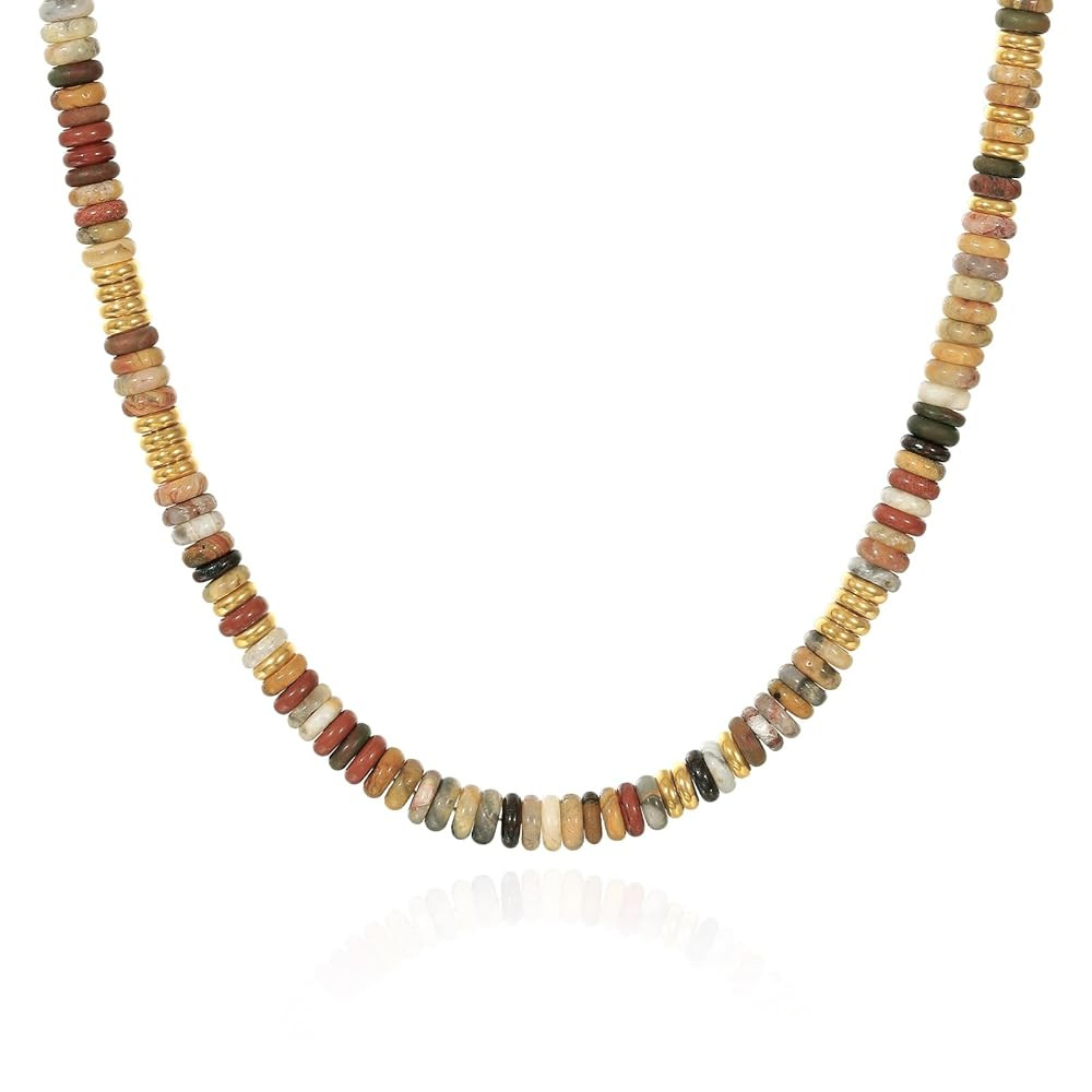 KissYan Boho Beaded Choker Necklace for Women, Gemstone Choker Natural Stone Freshwater Pearl Sur... | Amazon (US)