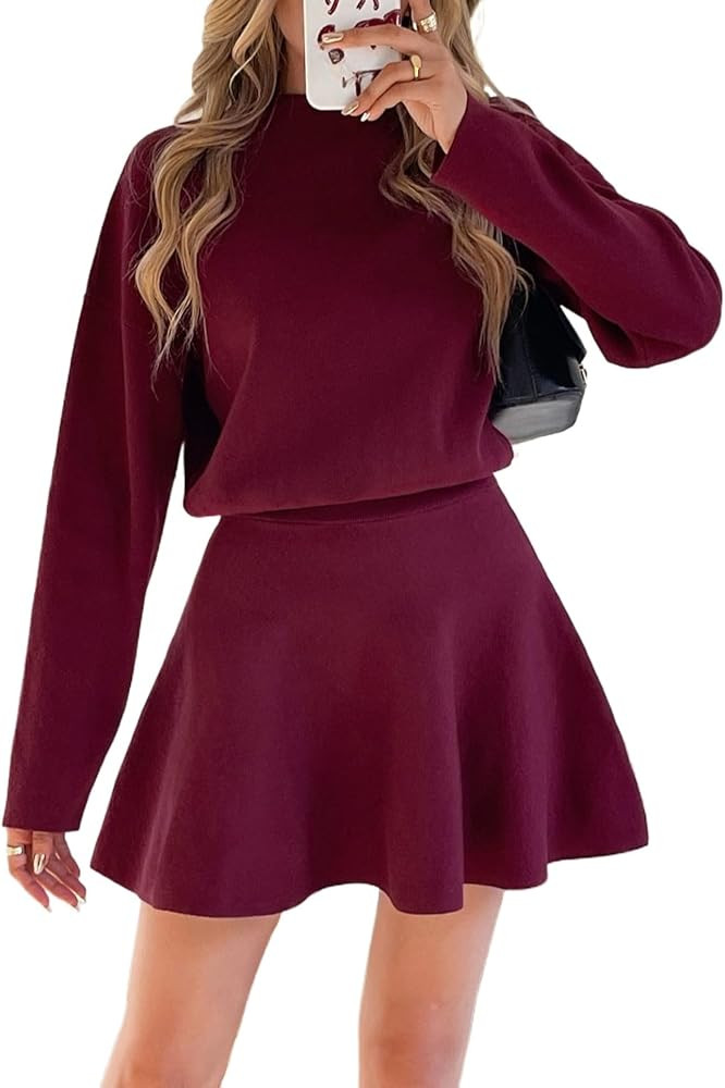Women Sweater Dress One Piece A Line Pleated Mini Skirt Long Sleeve Mock Neck Cute Elegant Fall W... | Amazon (US)