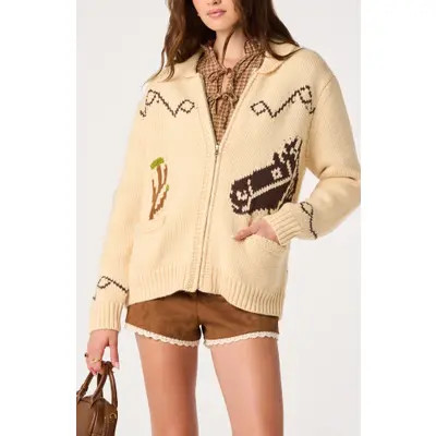 ASTR the Label Ivy Zip Cardigan in Vintage Cream at Nordstrom, Size Medium | Nordstrom