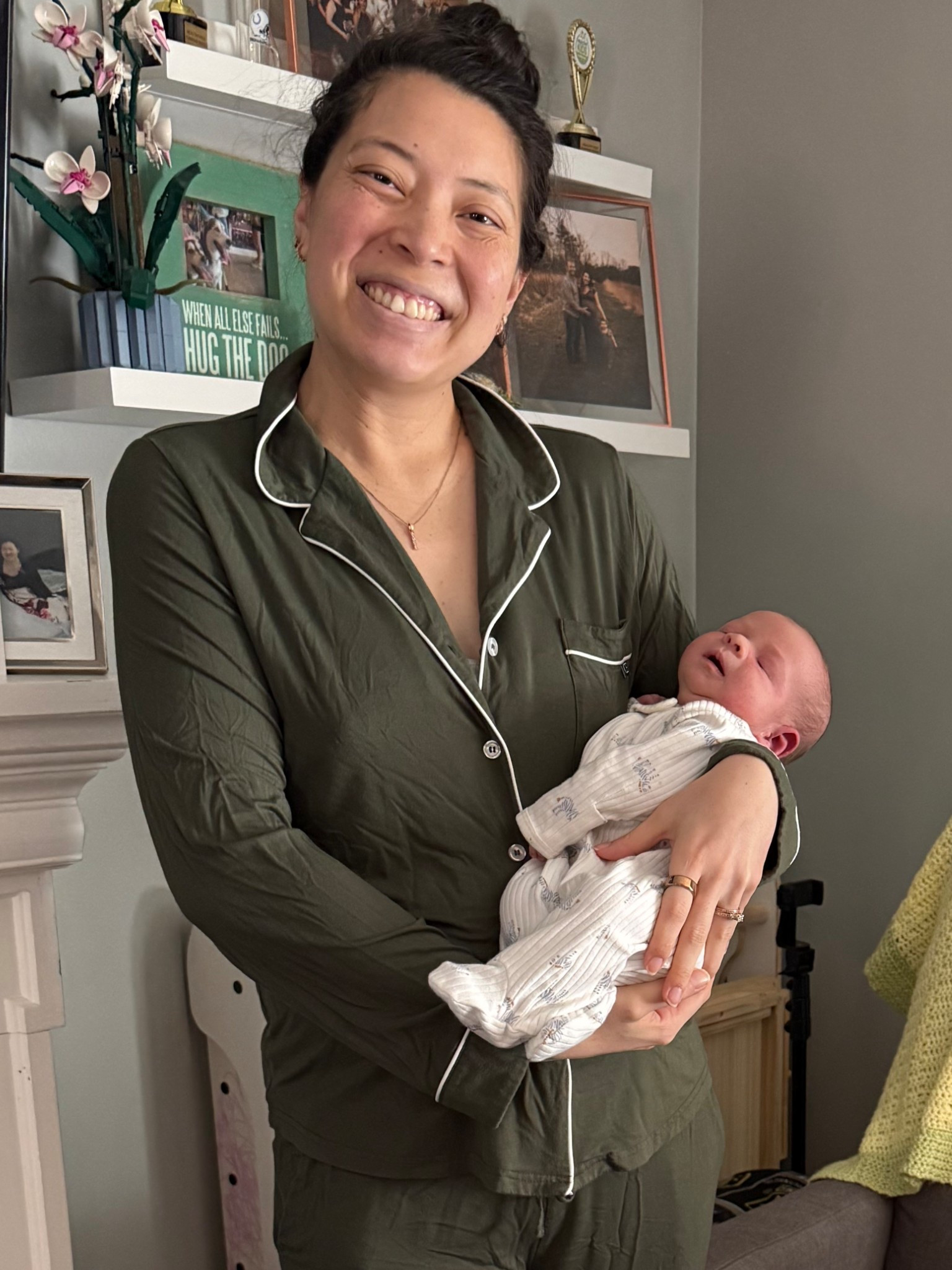 Postpartum uniform option 2!

Comfy button up pajamas for easy access to nursing but breathable fabric! I’ve been loving the cozy earth pajamas. But also have one from Caden lane that is nice too! 