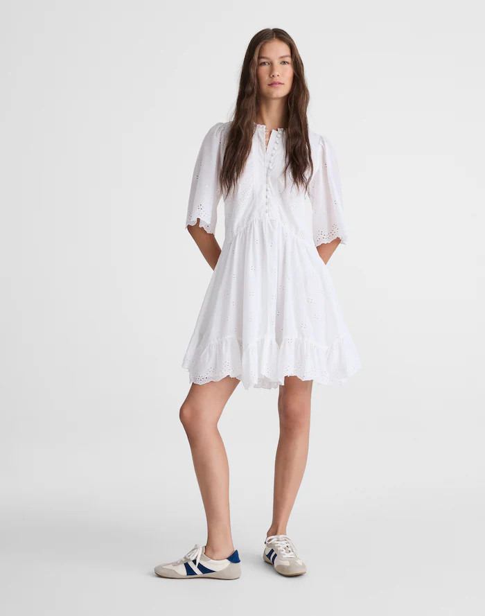 Eyelet Flutter Sleeve Mini Dress in Cotton | Madewell