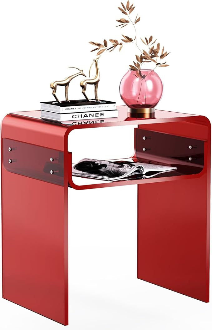 Clear Acrylic End Table 2-Tier Bedside Nightstand for Living Room Bedroom (1, Red) | Amazon (US)