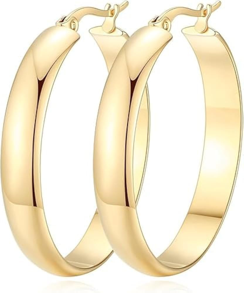14K Gold Hoop Earrings for Women Big Gold Earrings Square-edge Jewelry Timeless Hypoallergenic Ho... | Amazon (US)