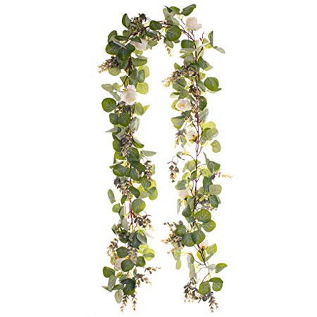 Eucalyptus Garland 6.5 feet/Green Leaves with White Flowers/Kitchen Wall Decor/Kitchen Decor/Greener | Walmart (US)