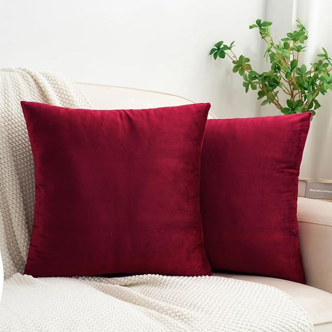 HWY 50 Burgundy Red Velvet Throw Pillow Covers 20x20 Inch, Pack of 2 Soft Cozy Solid Decorative L... | Amazon (US)