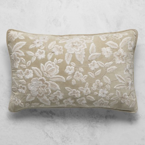 Floral Velvet Embroidered Pillow Cover, 14"" X 22"", Natural | Williams-Sonoma