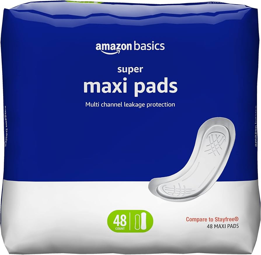 Amazon Basics Thick Maxi Pads for Periods, Super Absorbency, Unscented, 48 Count, 1 Pack (Previou... | Amazon (US)
