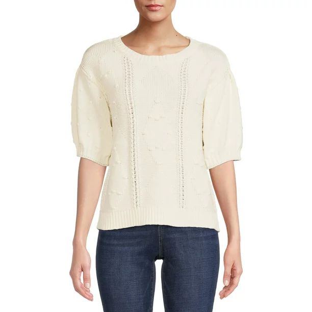 Time and Tru Women's Pullover Cable Sweater with Short Sleeves | Walmart (US)