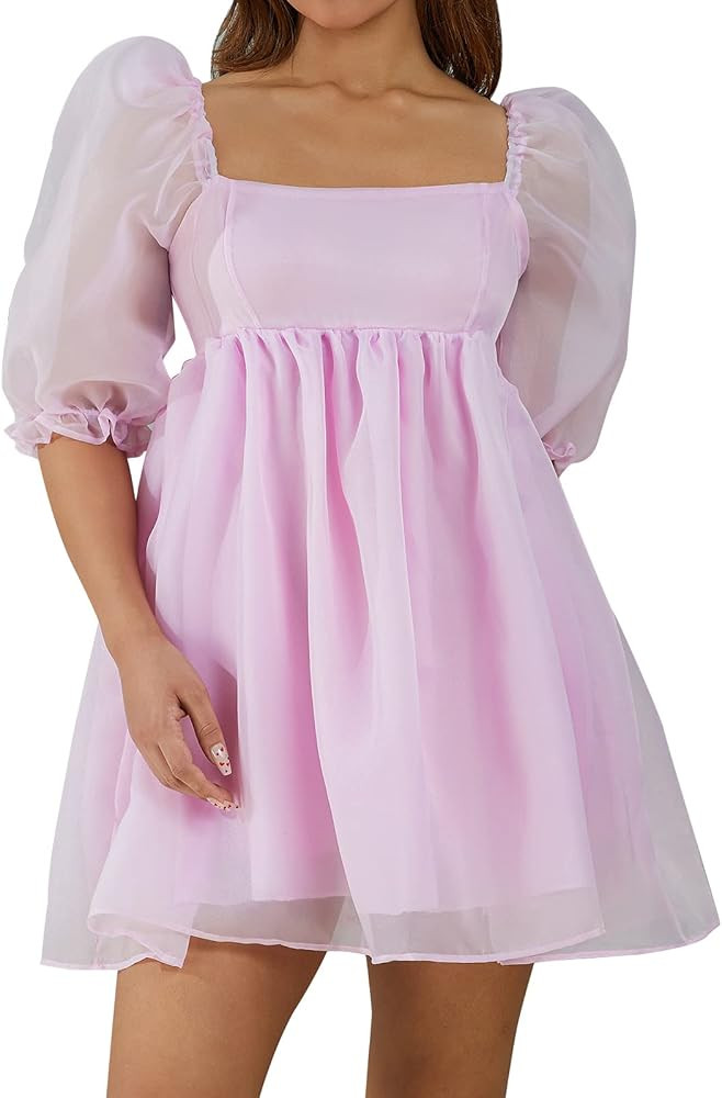 Women's Puff Sleeve Tulle Princess Dress Off Shoulder Square Neck Fairy Mini Dress Tie Dye Party ... | Amazon (US)