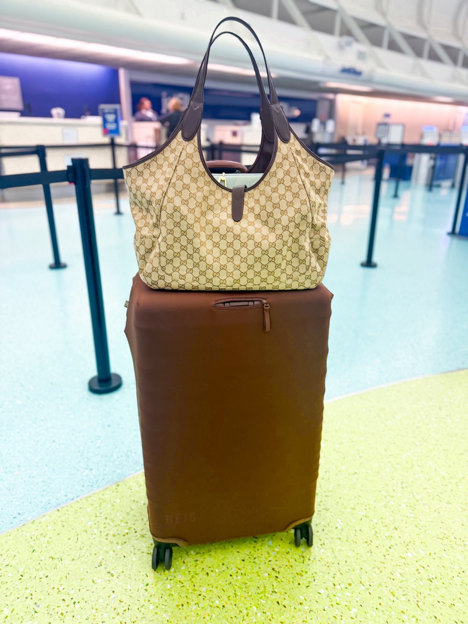 Beis luggage size large! Love the fitted cover to protect the case. Gucci Mercato large tote. Luggage set. Weekend bag. Travel bag. Travel purse. New York trip. 

#LTKootd #LTKTravel #LTKNYFW