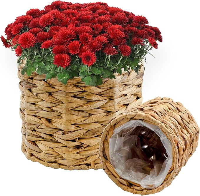 AuldHome Water Hyacinth Planter Baskets (Set of 2), Farmhouse Contemporary Style Lined Nesting Ba... | Amazon (US)