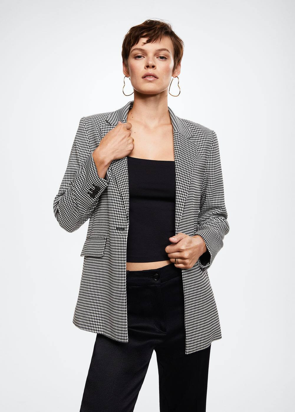 Houndstooth wool-blend blazer -  Women | Mango USA | MANGO (US)