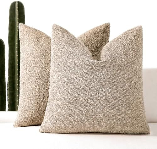 24x24 Boucle Throw Pillow Covers, Set of 2, Oatmeal | Amazon (US)