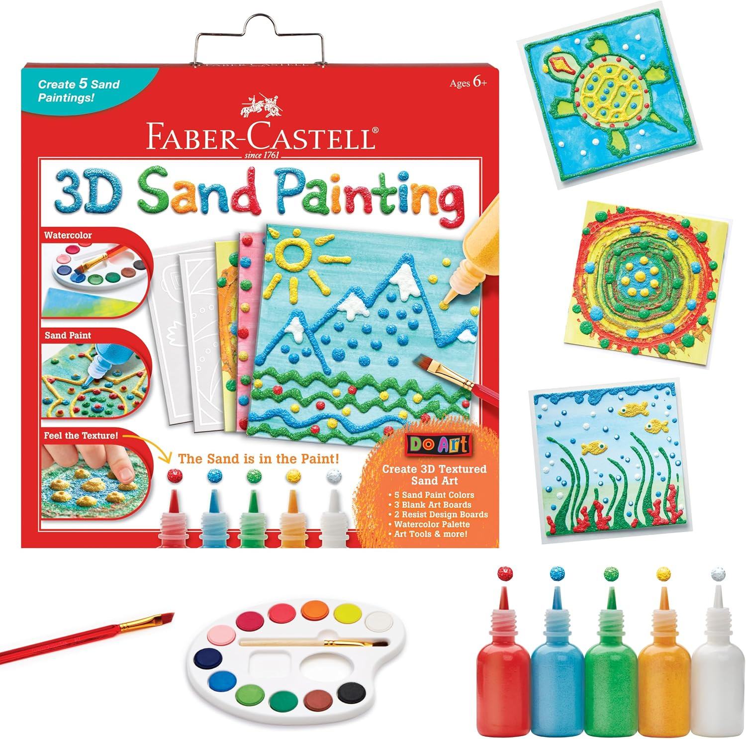 Faber-Castell 3D Sand Painting Kit for Kids: Create 5 Sand Art Pictures, DIY Arts and Crafts for Kids, Art Projects and Gifts for Girls and Boys (Ages 6+) | Amazon (US)