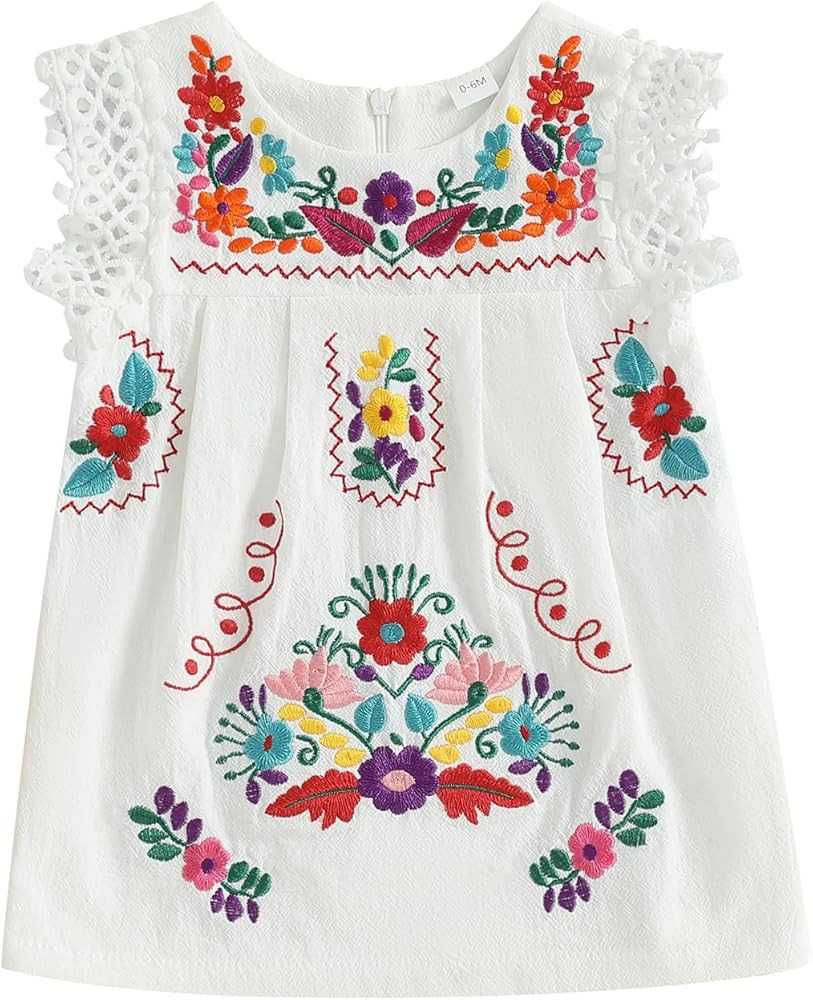 Toddler Baby Girls Mexican Dress Traditional Embroidered Floral Cinco De Mayo Outfit Summer Folkl... | Amazon (US)
