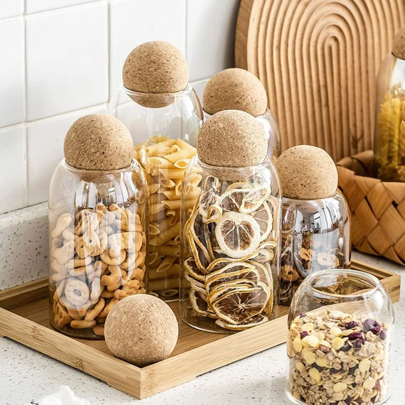 Mezositi Glass Storage Jars With Airtight Round Cork Ball Lid | Etsy | Etsy (US)