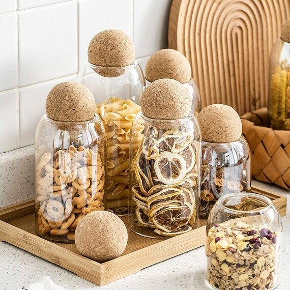 Mezositi Glass storage jars with Airtight round Cork ball Lid, for Kitchen Counter/Home Décor se... | Etsy (US)